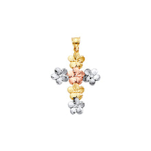 Load image into Gallery viewer, 14K Tri Color Gold Hawaiian Flower Cross Pendant