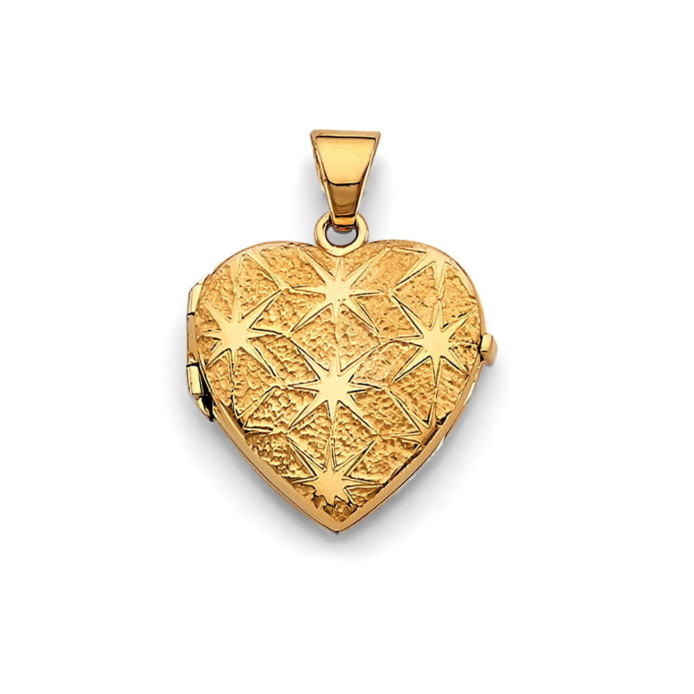 14K Yellow Gold Heart Star Locket Pendant