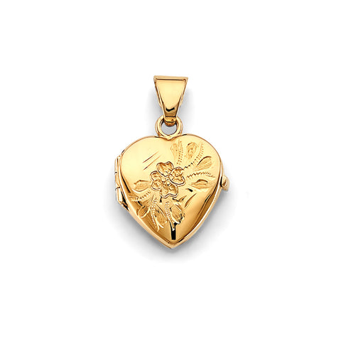 14K Yellow Gold Heart Flower Locket Pendant