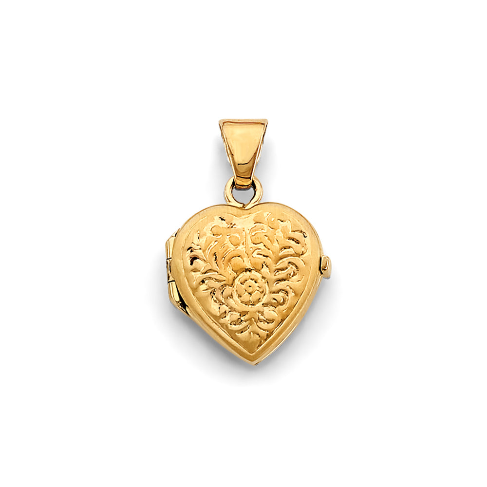 14K Yellow Gold Heart Flowers Locket Pendant