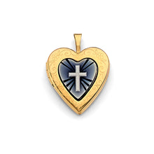 Load image into Gallery viewer, 14K Yellow Gold Heart Locket Pendant With Cross