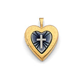 14K Yellow Gold Heart Locket Pendant With Cross