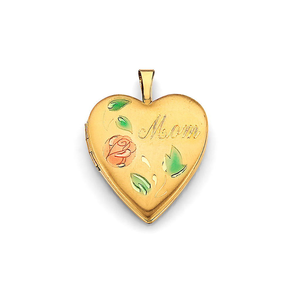 14K Yellow Gold Heart Mom Locket Pendant