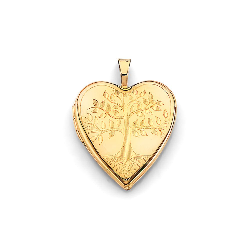 14K Yellow Gold Heart Family Tree Locket Pendant