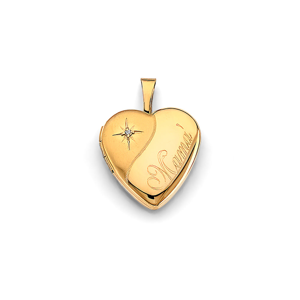 14K Yellow Gold Heart Mom Locket Pendant With Diamond