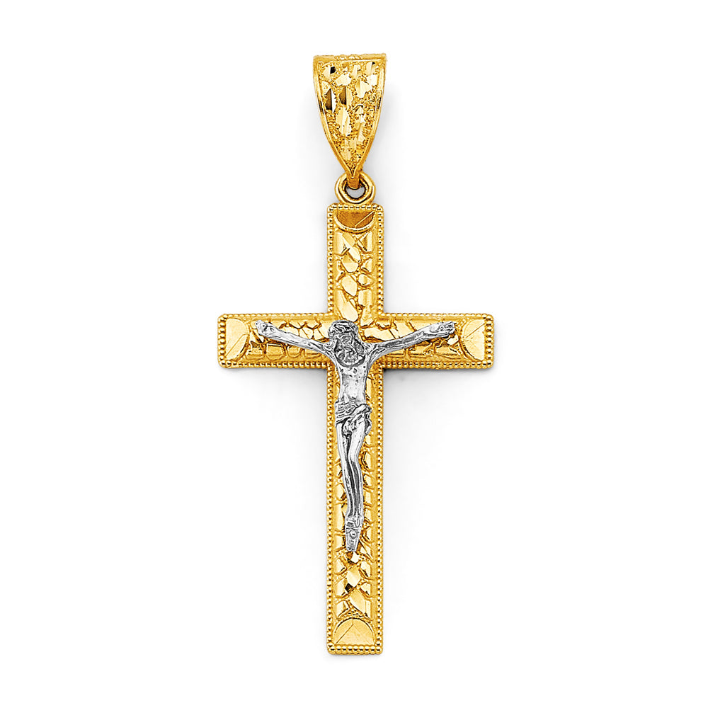 14K Two Tone Gold Crucifix Cross Pendant