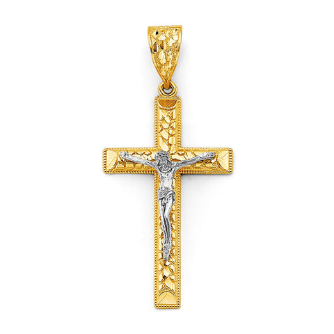 14K Two Tone Gold Crucifix Cross Pendant