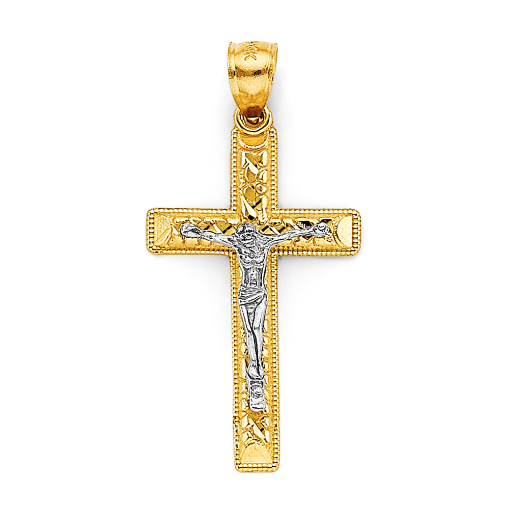 14K Two Tone Gold Crucufix Cross Pendant