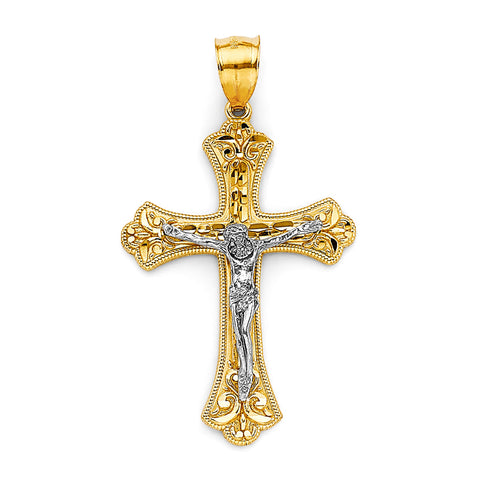 14K Two Tone Gold Crucifix Cross 30mm Pendant