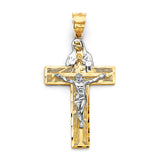 14K Two Tone Gold 30mm Crucifix Cross Pendant