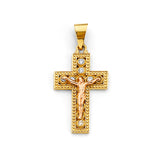 14K Two Tone Gold CZ 15mm Crucifix Cross Pendant