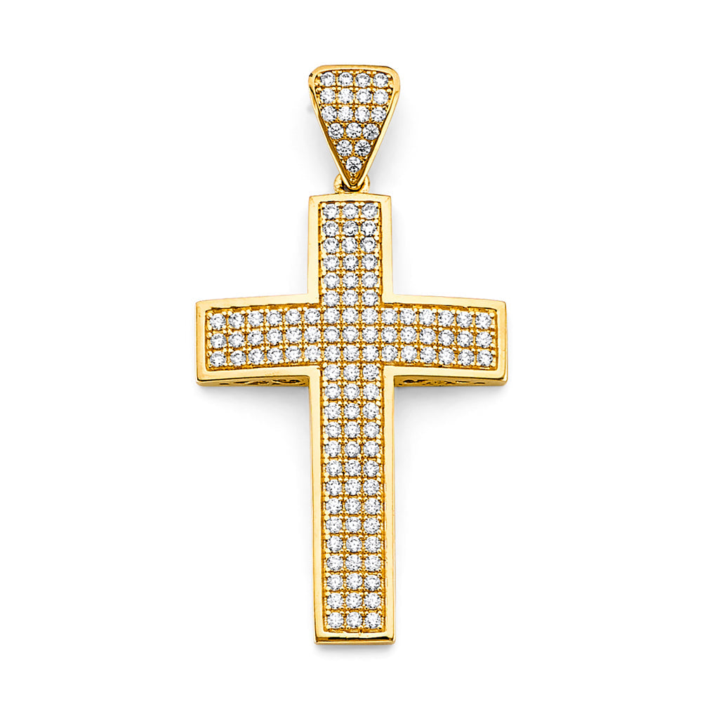 14K Yellow Gold 25mm CZ Cross Pendant