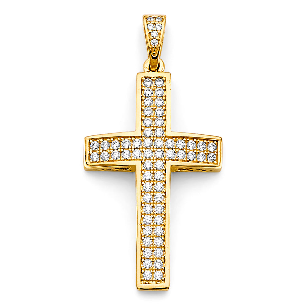 14K Yellow Gold 20mm CZ Cross Pendant