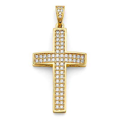 14K Yellow Gold 20mm CZ Cross Pendant