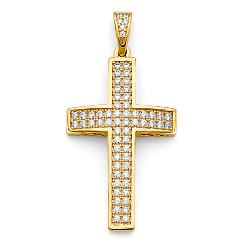 14K Yellow Gold 20mm CZ Cross Pendant