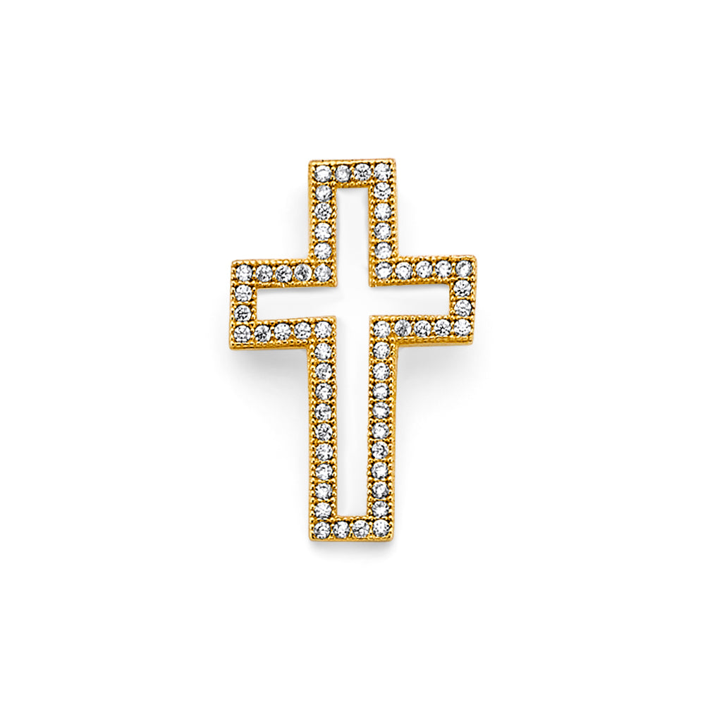 14K Yellow Gold CZ Open Cross Pendant