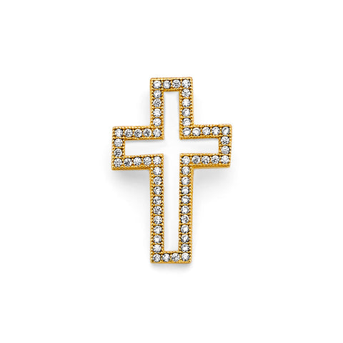 14K Yellow Gold CZ Open Cross Pendant