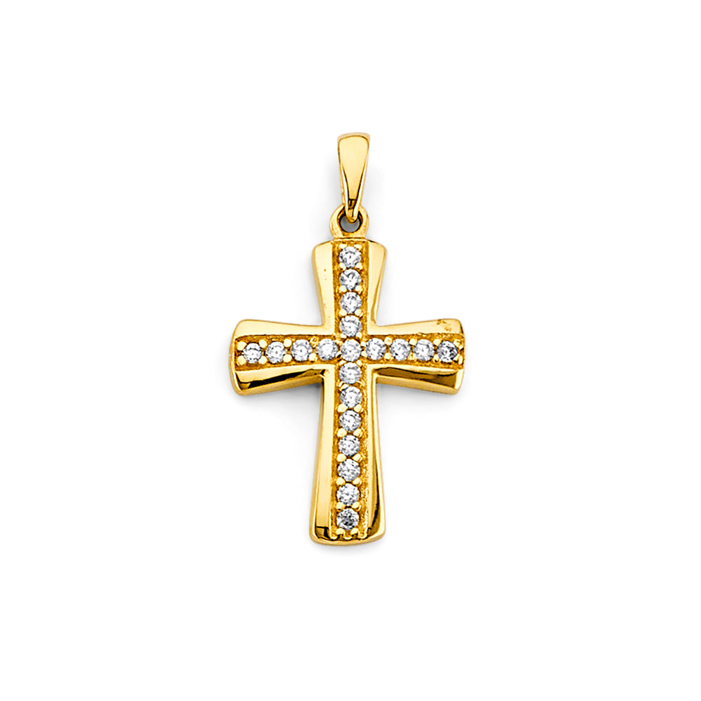 14K Yellow Gold CZ 15mm Cross Pendant