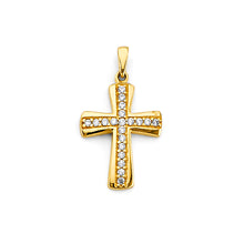 Load image into Gallery viewer, 14K Yellow Gold CZ 15mm Cross Pendant