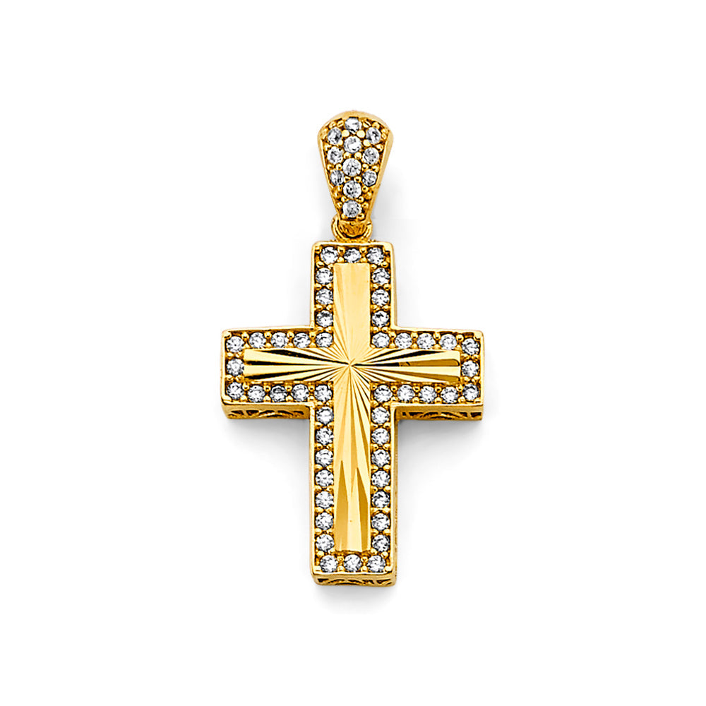 14K Yellow Gold CZ Cross 15mm Pendant