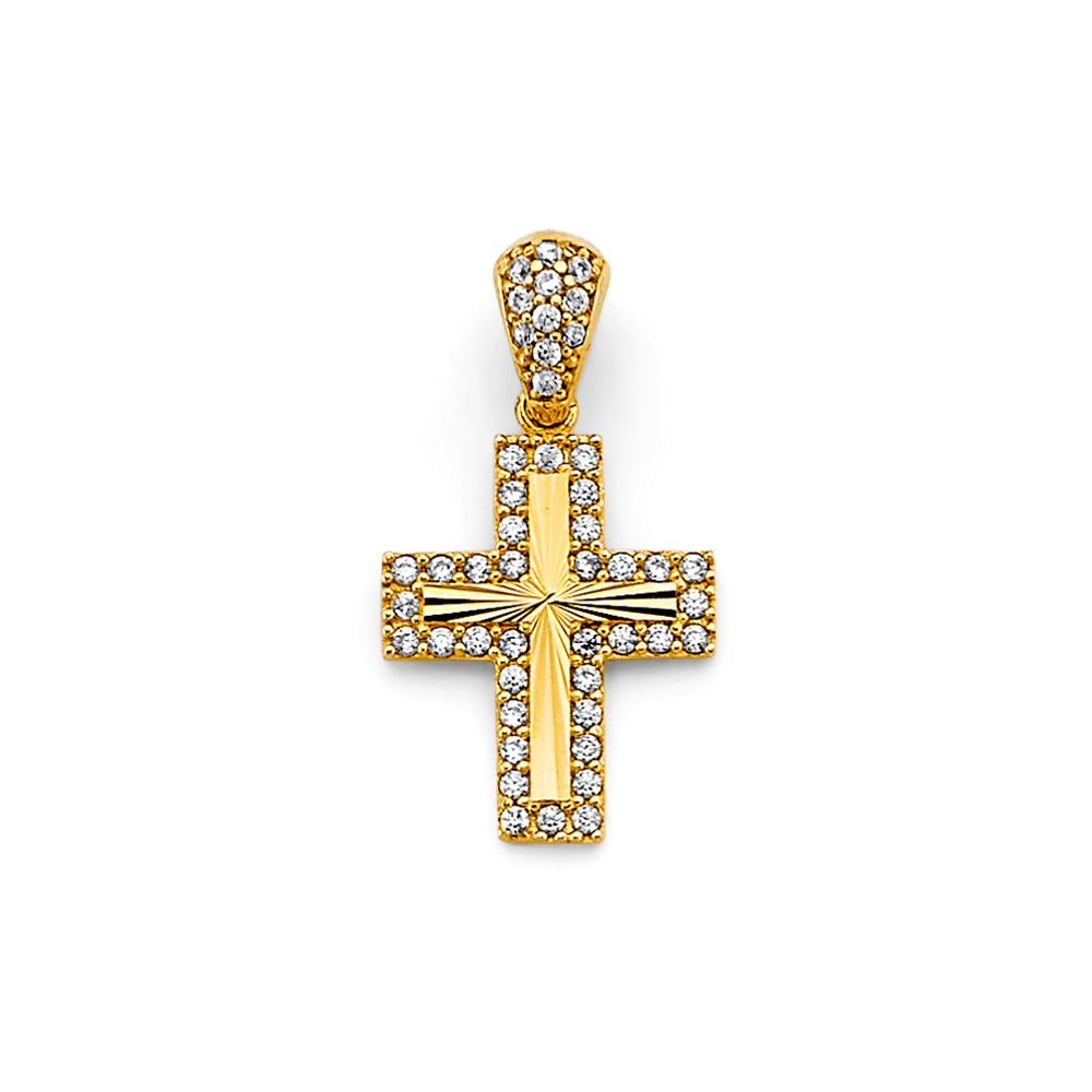 14K Yellow Gold 13mm CZ Cross Pendant