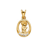 14K Yellow Gold CZ Boy Praying Pendant