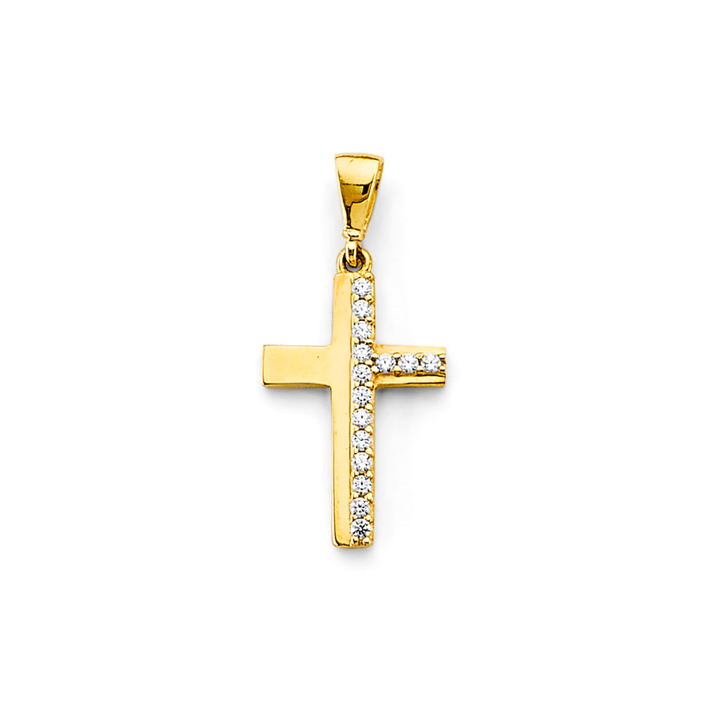 14K Yellow Gold 10mm CZ Cross Pendant