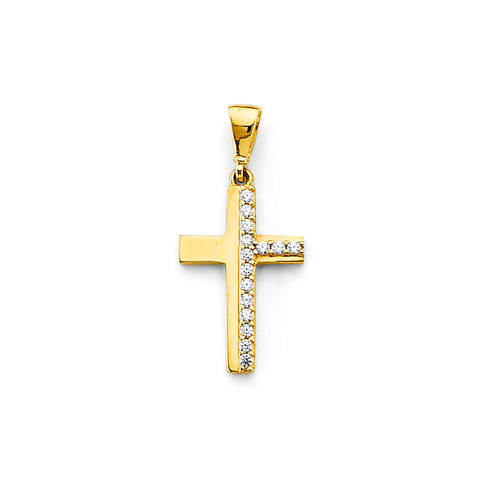 14K Yellow Gold 10mm CZ Cross Pendant