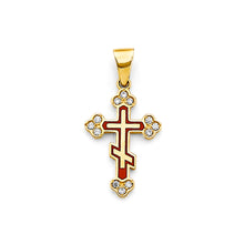 Load image into Gallery viewer, 14K Yellow Gold Enamel CZ Cross Pendant