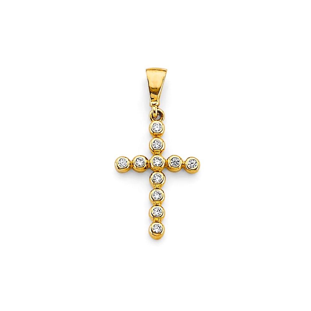 14K Yellow Gold 12mm CZ Cross Pendant