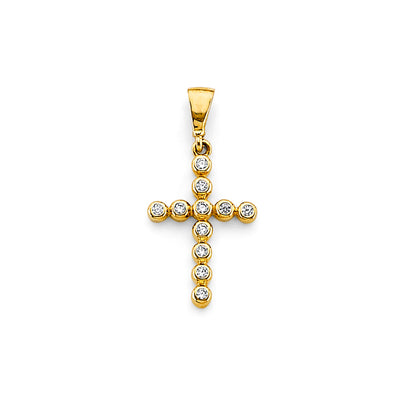 14K Yellow Gold 12mm CZ Cross Pendant