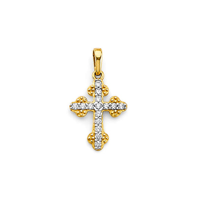 14K Two Tone Gold 12mm CZ Cross Pendant