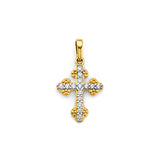 14K Two Tone Gold 12mm CZ Cross Pendant