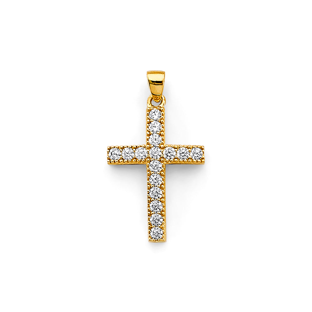 14K Two Tone Gold 13mm CZ Cross Pendant