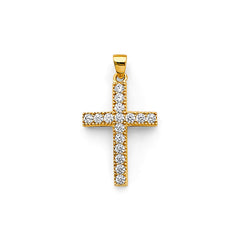 14K Two Tone Gold 13mm CZ Cross Pendant