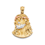 14K Tri Color Gold CZ Jesus Christ Head Pendant