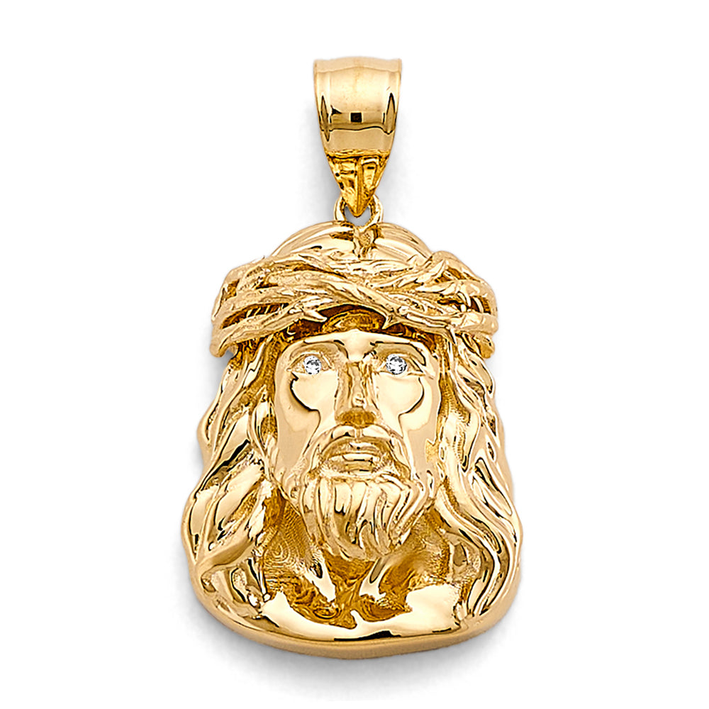 14K Yellow Gold CZ Jesus Christ Head Pendant