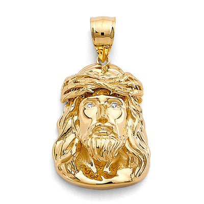 14K Yellow Gold CZ Jesus Christ Head Pendant