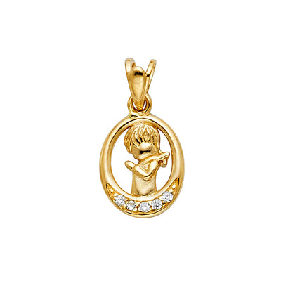 14K Yellow Gold CZ Girl Praying Pendant