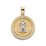 14K Two Tone Gold CZ Round San Lazaro Pendant