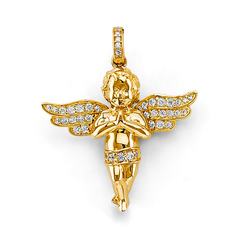 14K Yellow Gold CZ Angel Pendant