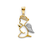 14K Two Tone Gold CZ Angel Pendant