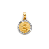 14K Two Tone Gold Round Angel Pendant