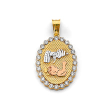 Load image into Gallery viewer, 14K Tri Color Gold CZ Oval Baptism Pendant