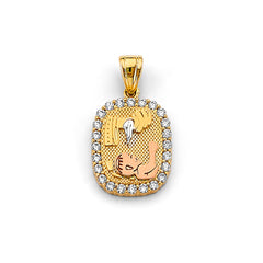 14K Tri Color Gold CZ Rectangular Baptism Pendant