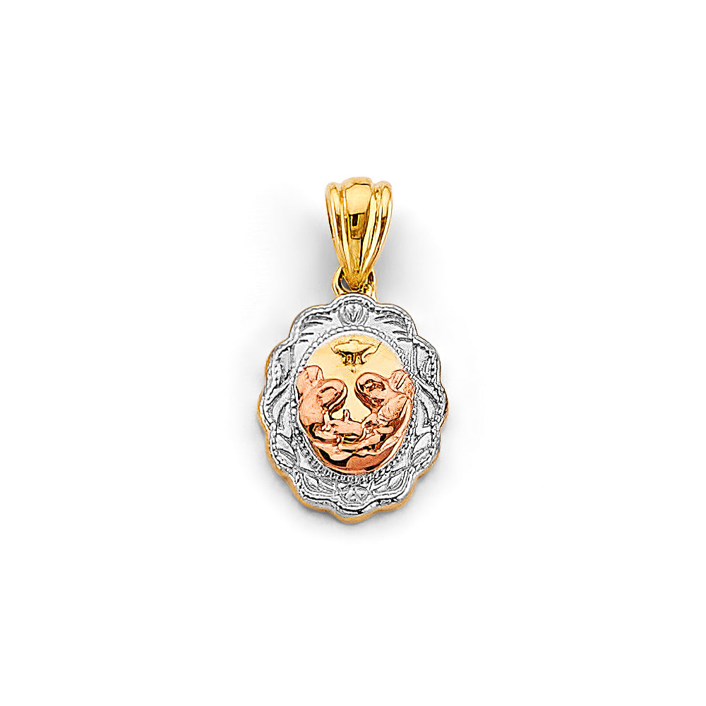 14K Tri Color Gold Oval Baptism Pendant