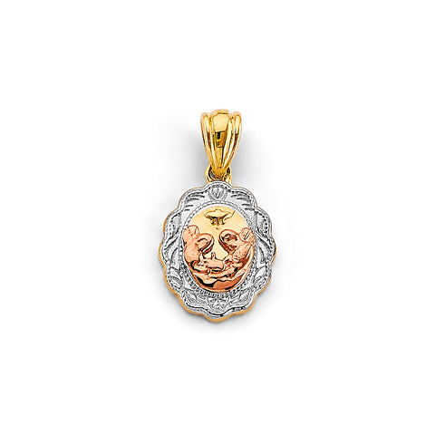 14K Tri Color Gold Oval Baptism Pendant