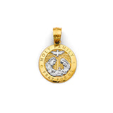 14K Two Tone Gold Round Holy Famiy Pendant