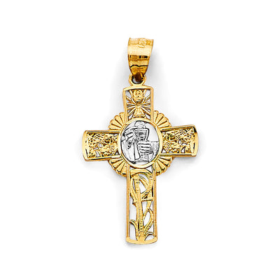 14K Two Tone Gold 1st Communion Cross Pendant