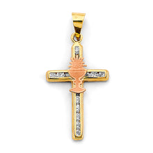 Load image into Gallery viewer, 14K Two Tone Gold CZ First Communion Cross Pendant